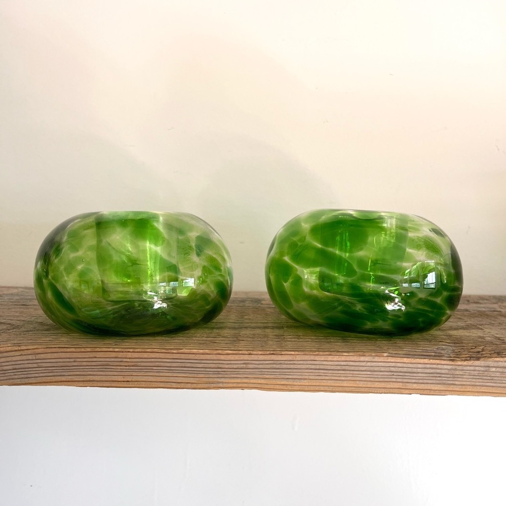Apple green Blown Glass Votive Candle Holders